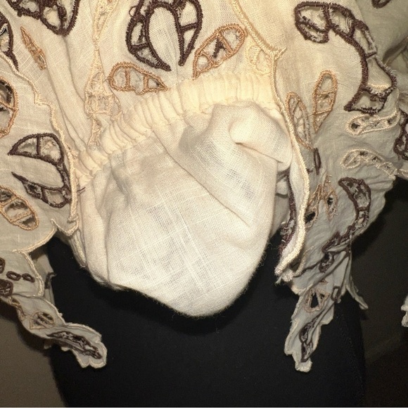 Anthropologie Women’s Eyelet Pullover Peplum Top V-Neck Cinched Waist Large - Picture 10 of 16